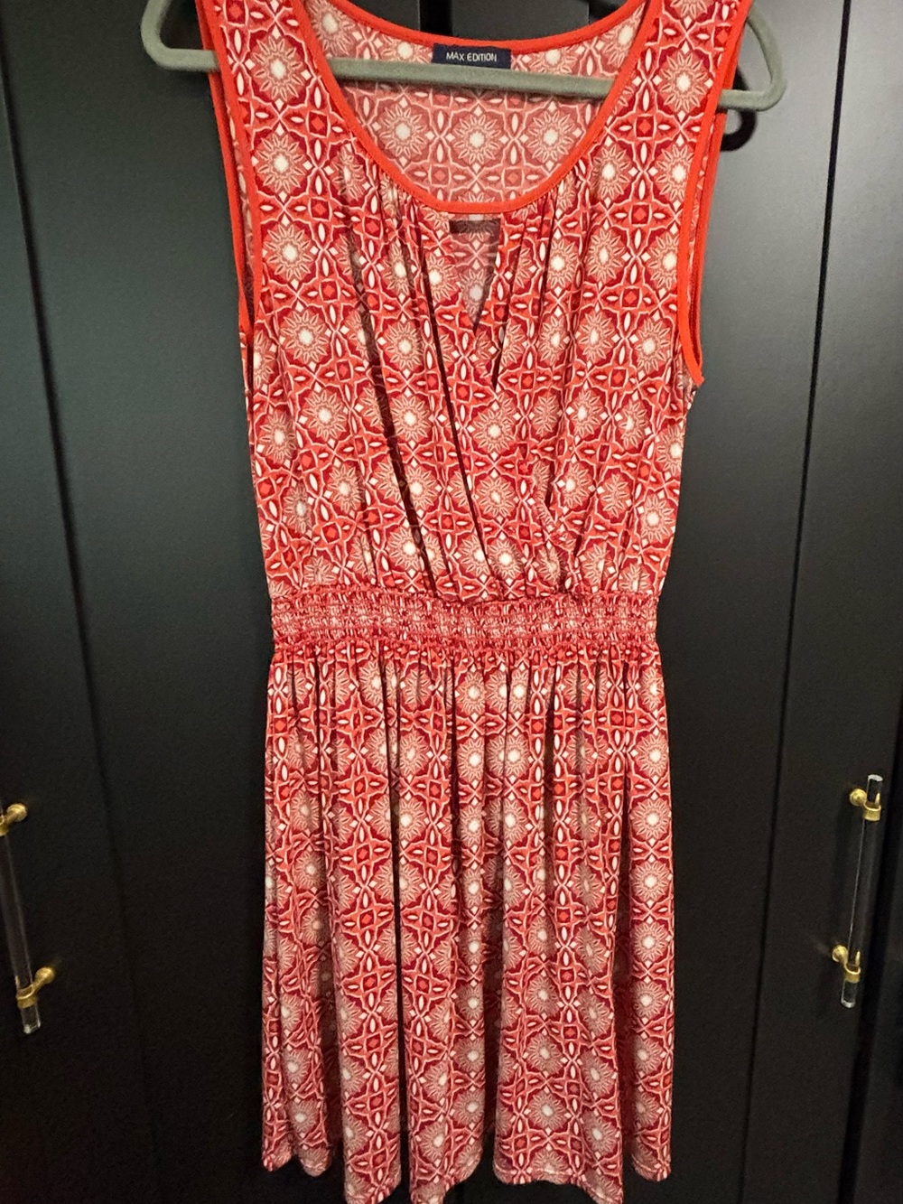 Max Studio Red & Cream Printed Sleeveless Mini Dress